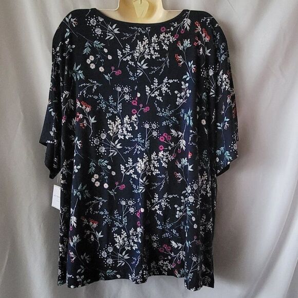NEW 3X Liz Claiborne Sleepwear Woman's PJ Top Navy Floral stretchy Pocket NWT - Picture 4 of 8